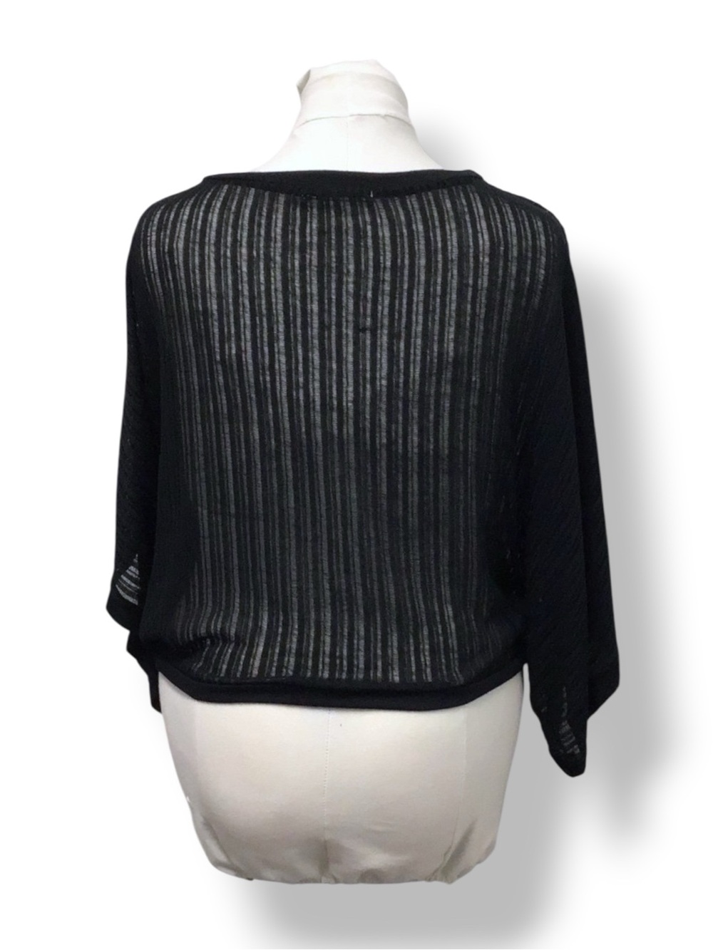 Pleione Women’s Short Sleeve Crew Neck Bat-Wing Sheer Pullover Top, Black,  S - Picture 3 of 7